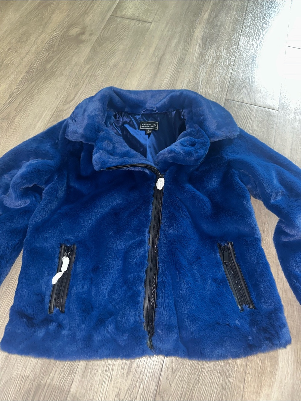 G by Giuliana Black Label Royal Blue Faux Fur Jacket Sz M